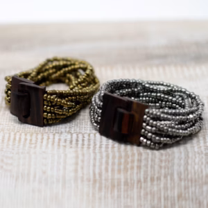Multi-Bead Bangle Wooden Clasp - Asst Colours