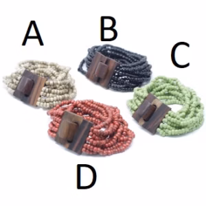 Multi-Bead Bangle Wooden Clasp - Asst Colours