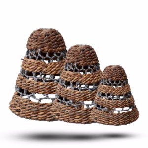 Lampeskjermer I Naturlig Bananblad Og Abu-Abu-Raffia - Sett med 3 Stk.