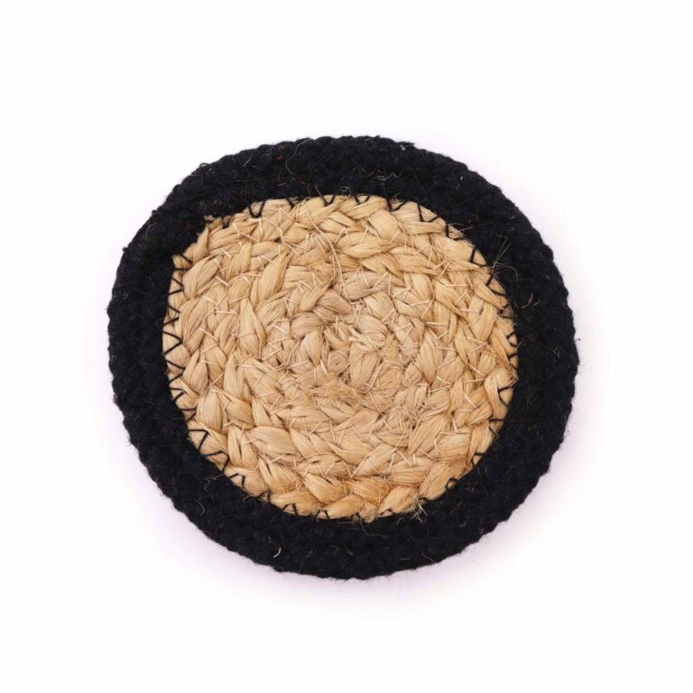 Natural-Coaster-Jute-Cotton-10cm-set-of-4-Black-Boarder