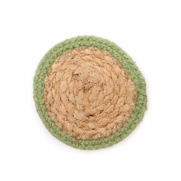 Natural-Coaster-Jute-Cotton-10cm-set-of-4-Olive-Boarder
