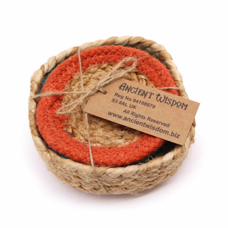 Natural-Coaster-Jute-Cotton-10cm-set-of-6-Mixed-colours-in-basket