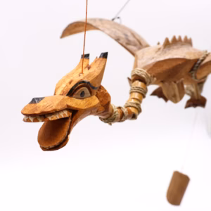 Dragons en Bois de Cocotier Dragon Naturel - Vernis - 37cm