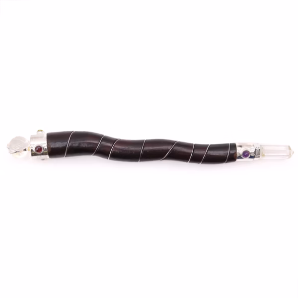 Natural Curved Wood And Rock Quartz Wand