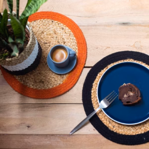 Natuurlijke Placemat - Jute & Katoen - Teal Rand