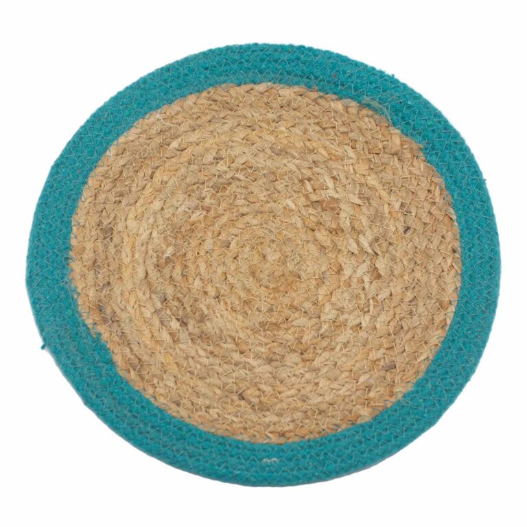 Natural-Place-Mat-Jute-Cotton-30cm-Teal-Boarder
