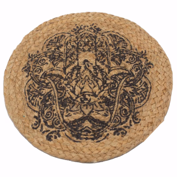 Natürliches Tischset – Jute – Hamsa-Druck