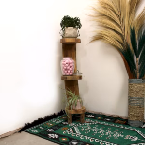 Natuurlijk Teakhouten Stamdisplay met 3 Planken - 100cm Hoog
