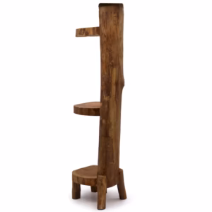 Natuurlijk Teakhouten Stamdisplay met 3 Planken - 100cm Hoog
