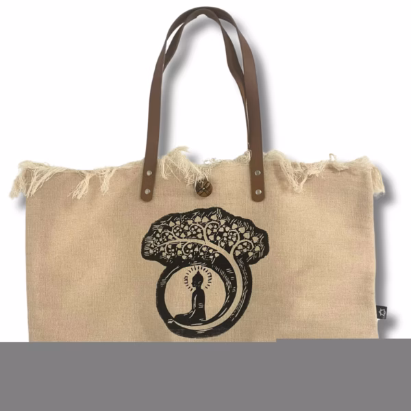 Naturlig Tygväska Med Läderhandtag - Buddha - Bild 5