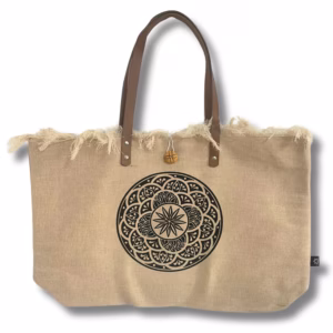 Bolso Natural con Asa de Cuero - Flor de la Vida