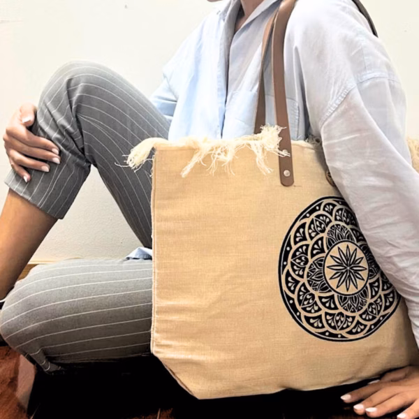 Naturlig Bæreveske med Skinnhåndtak - Flower Of Life - Bilde 6