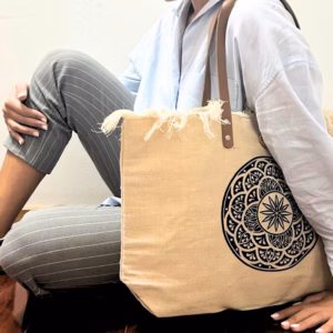 Bolso Natural con Asa de Cuero - Mandala