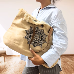 Bolso Natural con Asa de Cuero - Mandala
