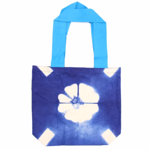 Naturlig Tye-Dye Bomullspose (8 Oz) - 38x42x12cm - Blå Blomst - Blått Håndtak
