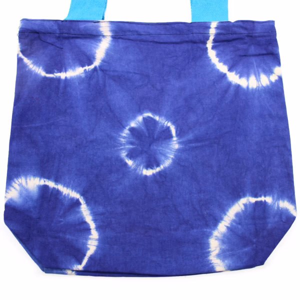 Bolsos De Algodón Natural Tye-Dye  - 38X42X12Cm - Anillos Azules - Asas Azules - Imagen 2