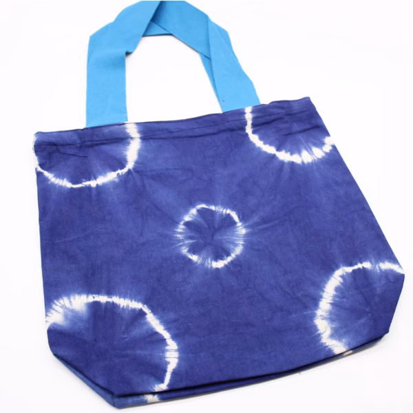 Bolsos De Algodón Natural Tye-Dye  - 38X42X12Cm - Anillos Azules - Asas Azules - Imagen 3