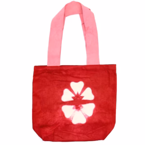Naturlig Tye-Dye Bomullspose (8 Oz) - 38x42x12 cm - Rødbrun Blomst - Rosa Håndtak