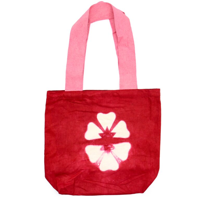 Natural-Tye-Dye-Cotton-Bag-8oz-38x42x12cm-Maroon-Flower-Pink-Handle