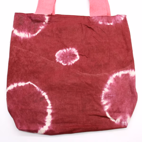 Natuurlijke Tie-Dye Katoenen Tas (8 Oz) - 38X42X12Cm - Kastanjebruine Ringen - Roze Handvat - Afbeelding 2