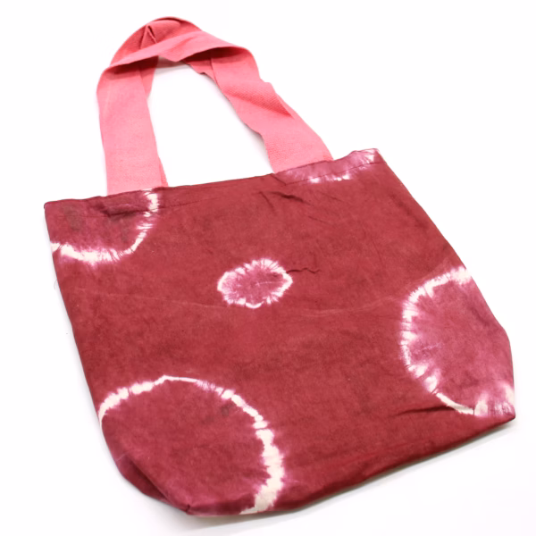 Natuurlijke Tie-Dye Katoenen Tas (8 Oz) - 38X42X12Cm - Kastanjebruine Ringen - Roze Handvat - Afbeelding 3