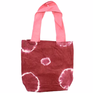 Naturlig Tye-Dye Bomullspose (8 Oz) - 38x42x12 cm - Rødbrune Ringer - Rosa Håndtak