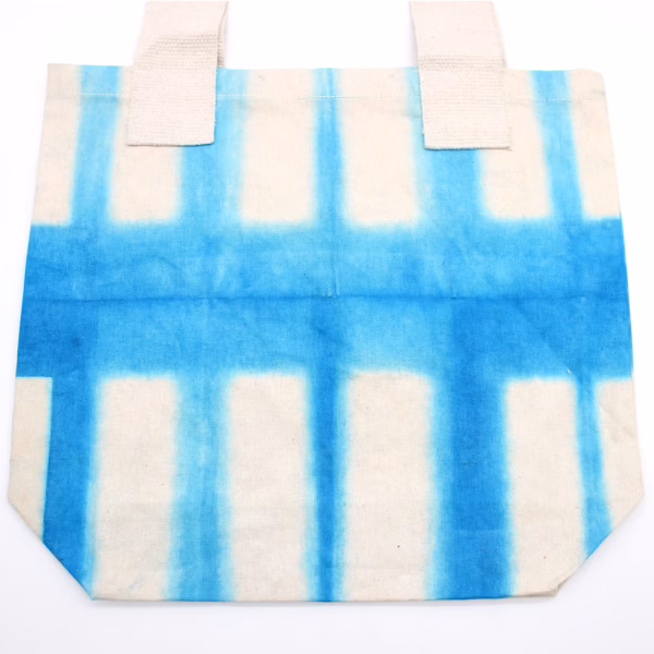 Bolsos De Algodón Natural Tye-Dye - 38X42X12Cm - Bloques Azul Cielo - Asa Natural - Imagen 2