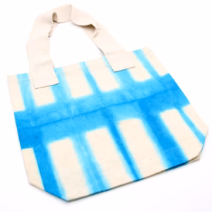 Naturlig Tye - Dye Bomuldspose (8oz) - Himmelblå Blokke - Naturligt Håndtag
