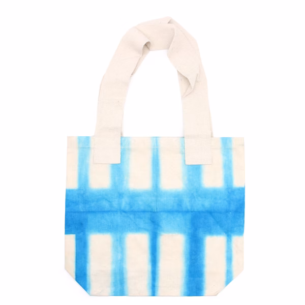 Bolsos De Algodón Natural Tye-Dye - 38X42X12Cm - Bloques Azul Cielo - Asa Natural