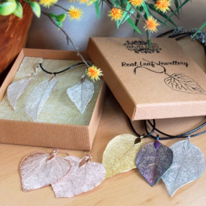 Necklace & Earring Set - Bravery Leaf - Pewter