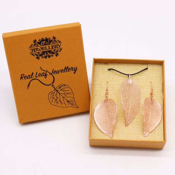Sæt Med Halskæde Og Øreringe - Bravery Leaf - Pink Gold - Billede 7