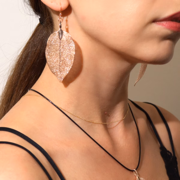 Sæt Med Halskæde Og Øreringe - Bravery Leaf - Pink Gold - Billede 10