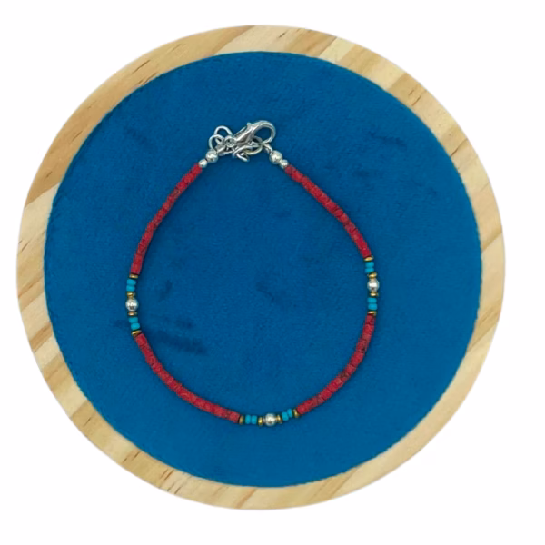 Nepalese Extra Fine Gem Bracelet - Coral Tribal Bead - Image 3