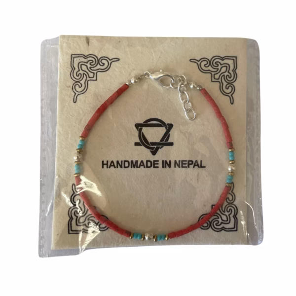 Nepalese Extra Fine Gem Bracelet - Coral Tribal Bead - Image 4