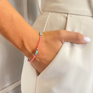 Nepalese Extra Fine Gem Bracelet - Pink Coral & Turquoise Beads