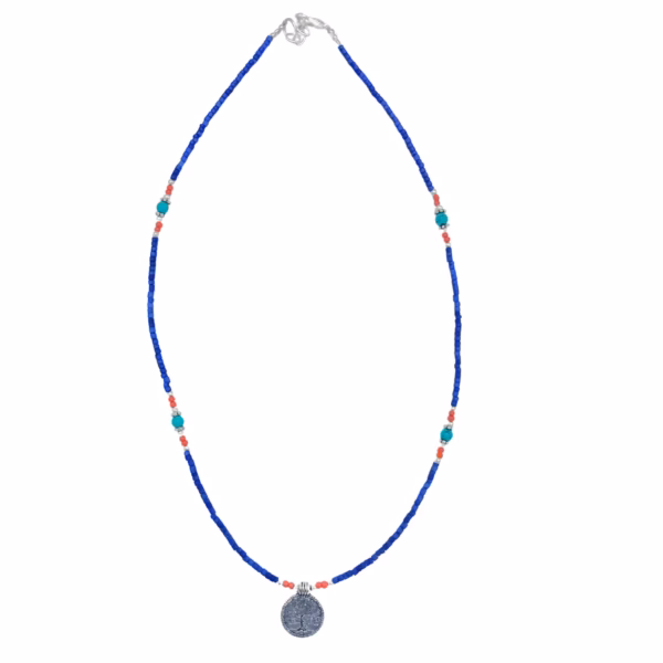 Collier De Pierres Précieuses Extra-Fines Du Népal - Onyx Bleu &Amp; Arbre De Vie – Image 2