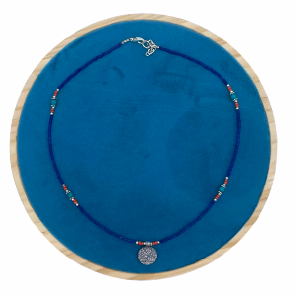 Collier De Pierres Précieuses Extra-Fines Du Népal - Onyx Bleu &Amp; Arbre De Vie – Image 3