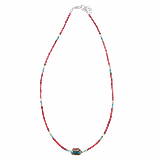 Nepalese Extra Fine Gem Necklace - Coral Tribal Bead - Image 2
