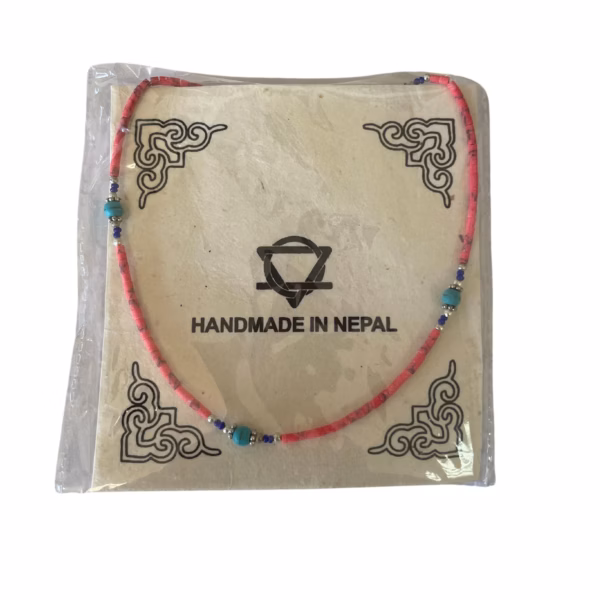 Nepalese Extra Fine Gem Necklace - Pink Coral & Turquoise Beads - Image 4