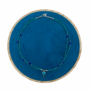 Collier Népalais Extra Fin à Deux Lignes - Pendentif Lapis & Malachite