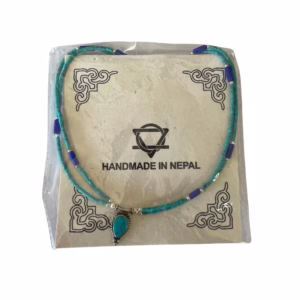 Collier Népalais Extra Fin à Deux Lignes - Pendentif Lapis & Malachite