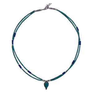 Collier Népalais Extra Fin à Deux Lignes - Pendentif Lapis & Malachite