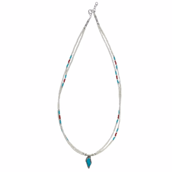 Nepalese Extra Fine Two Line Necklace - Pearl &Amp; Turquoise Pendant - Image 2