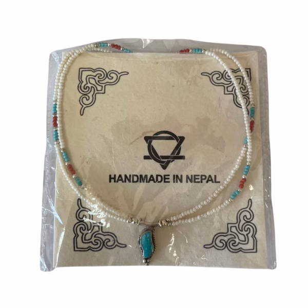 Nepalese Extra Fine Two Line Necklace - Pearl &Amp; Turquoise Pendant - Image 4