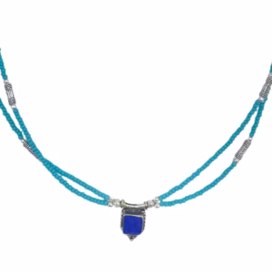 Nepalese Extra Fine Two Line Necklace - Turquoise & Lapis Pendant