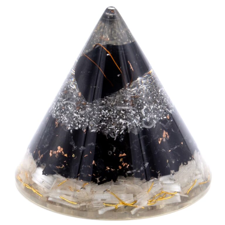Orgonite-Cone-Selenite-and-Black-Toumaline-Copper-90-mm