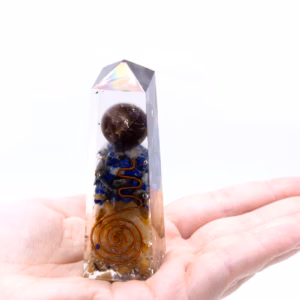 Orgonite Obelisk Power Point Kobber, Lapis og Gul Aventurin - 90x25mm