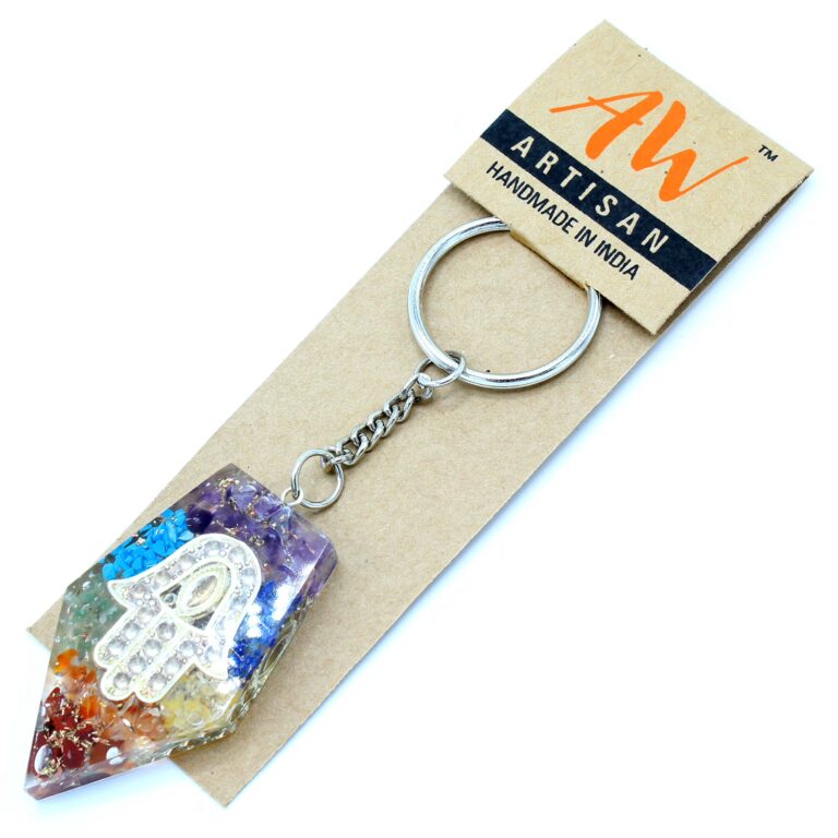 Orgonite-Power-Keyring-Gemstone-Chakra-Hamsa
