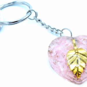 Orgonite Power Keyring - Rose Quartz Heearts Golden Leaf