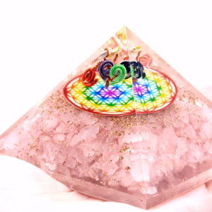 Orgonit Pyramide - Rose Kvarts Rainbow Livets Blomst - 70mm